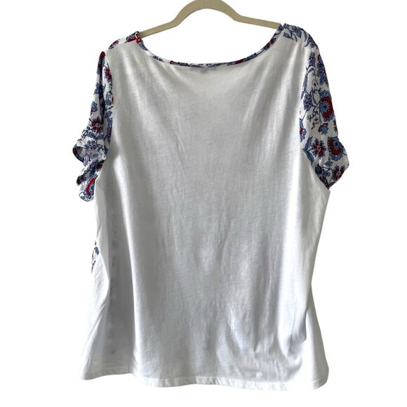 Lane Bryant Blue Red White Floral Boho Short sleeve Blouse Size 18 - Picture 3 of 6